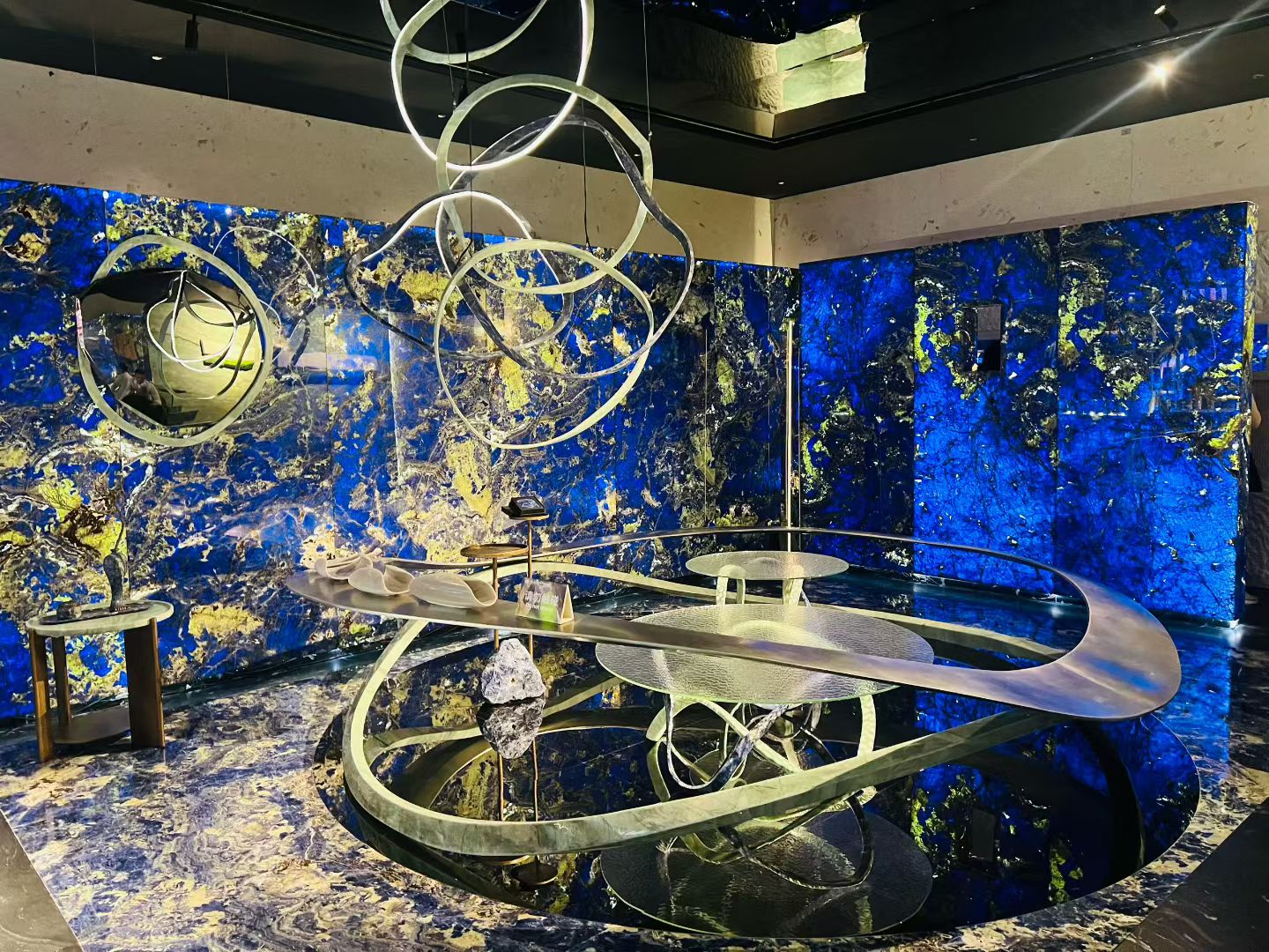 Blue natural stone interior installation